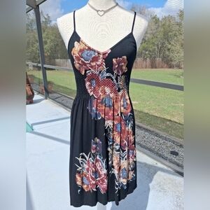 M. Rena Womens Black Floral Spaghetti Strap Summer Sundress XS/S Smocked Bodice